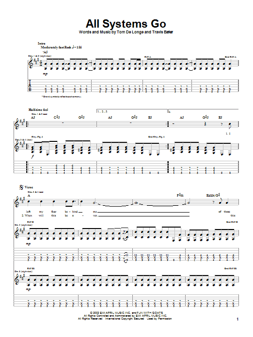 Box Car Racer All Systems Go Sheet Music Notes & Chords for Guitar Tab - Download or Print PDF