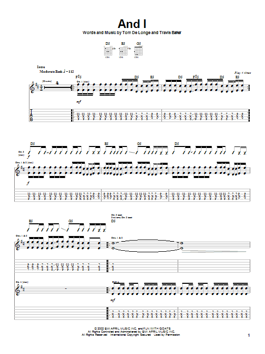 Box Car Racer And I Sheet Music Notes & Chords for Guitar Tab - Download or Print PDF