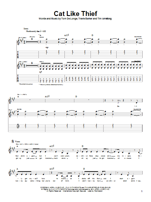 Box Car Racer Cat Like Thief Sheet Music Notes & Chords for Guitar Tab - Download or Print PDF