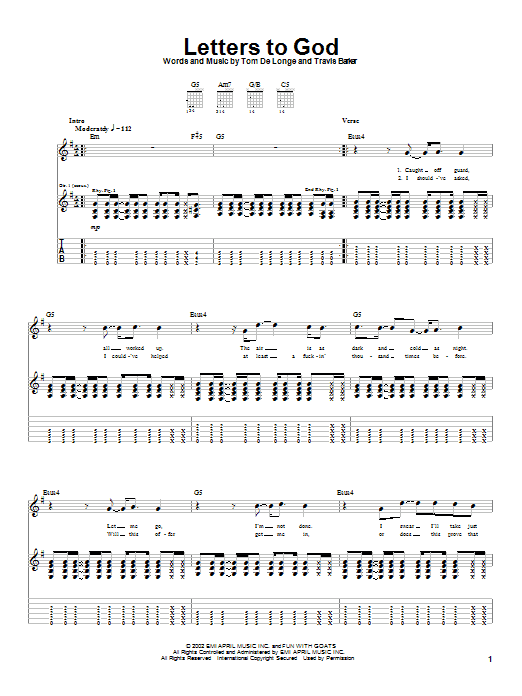 Box Car Racer Letters To God Sheet Music Notes & Chords for Guitar Tab - Download or Print PDF