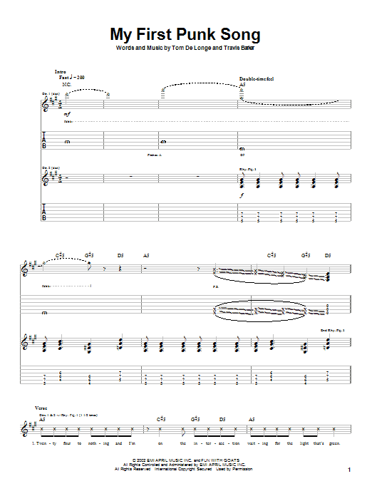 Box Car Racer My First Punk Song Sheet Music Notes & Chords for Guitar Tab - Download or Print PDF