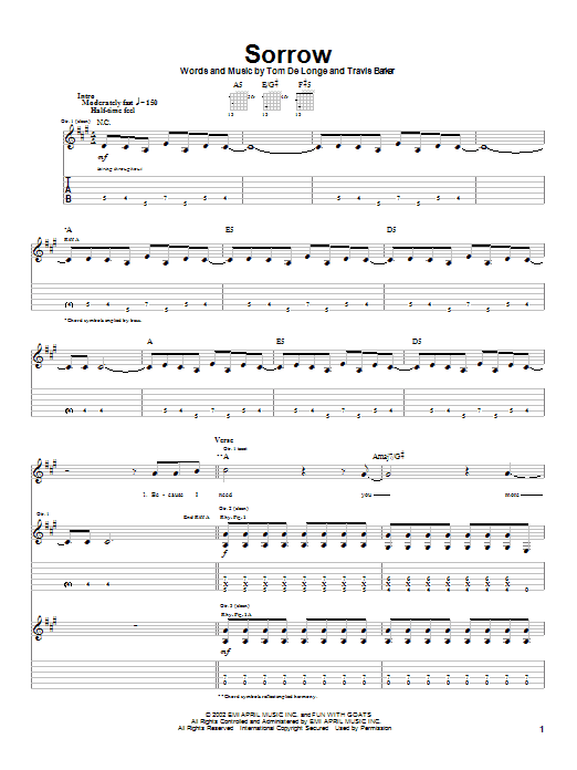 Box Car Racer Sorrow Sheet Music Notes & Chords for Guitar Tab - Download or Print PDF