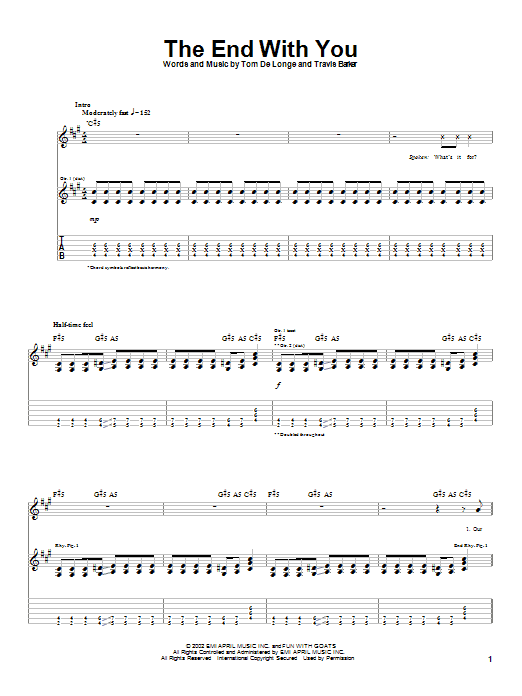 Box Car Racer The End With You Sheet Music Notes & Chords for Guitar Tab - Download or Print PDF