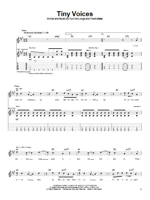 Box Car Racer Tiny Voices Sheet Music Notes & Chords for Guitar Tab - Download or Print PDF