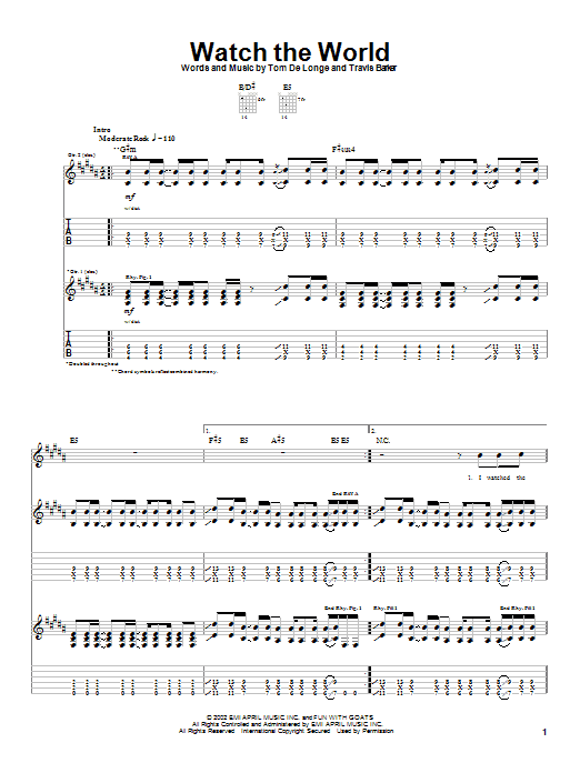 Box Car Racer Watch The World Sheet Music Notes & Chords for Guitar Tab - Download or Print PDF