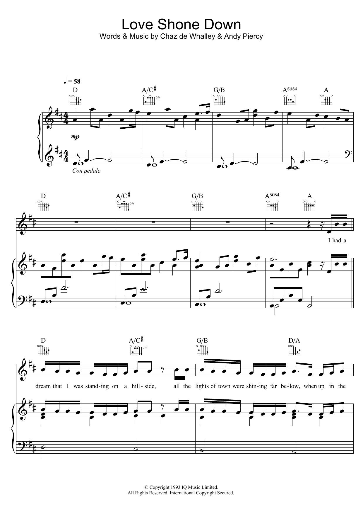 Boyce and Stanley Love Shone Down Sheet Music Notes & Chords for Piano, Vocal & Guitar (Right-Hand Melody) - Download or Print PDF