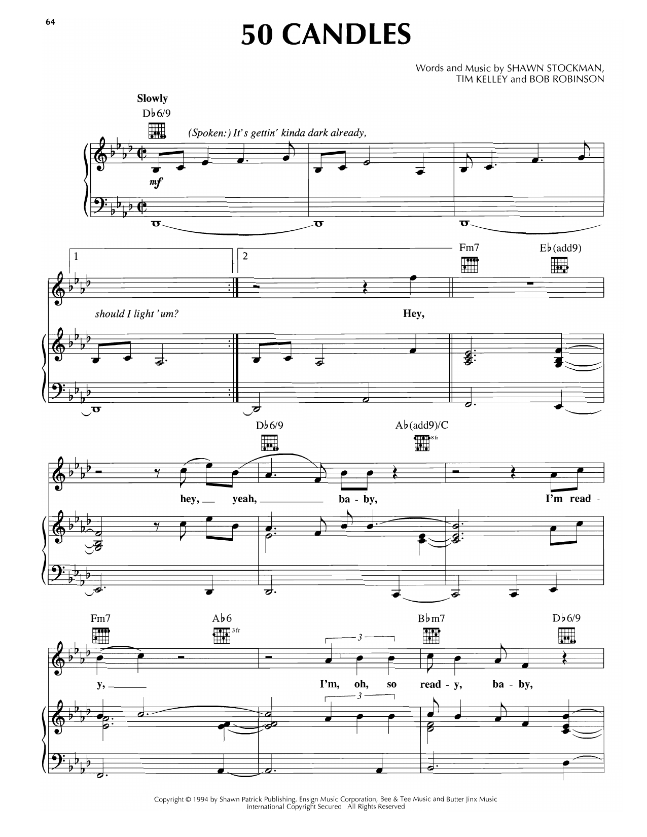 Boyz II Men 50 Candles Sheet Music Notes & Chords for Piano, Vocal & Guitar Chords (Right-Hand Melody) - Download or Print PDF Boyz II Men 50 Candles Sheet Music Notes & Chords for Piano, Vocal & Guitar Chords (Right-Hand Melody) - Download or Print PDF