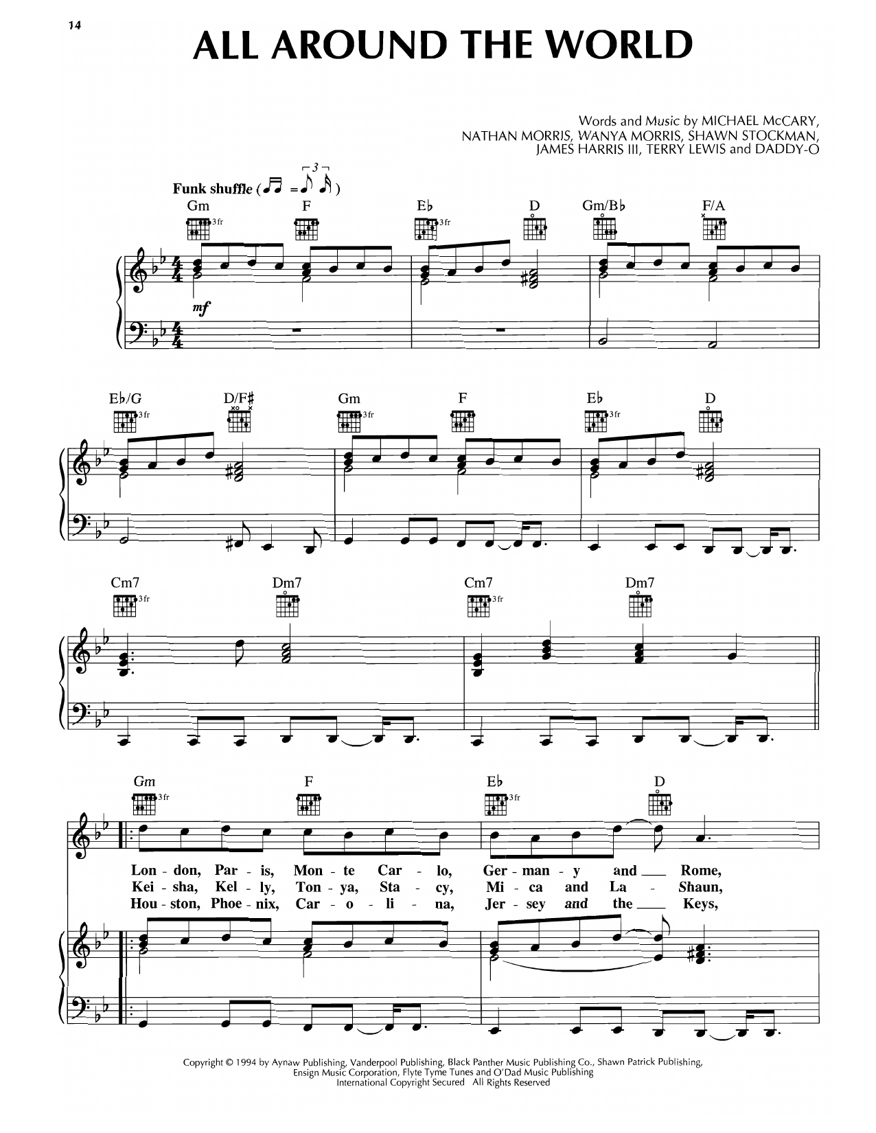 Boyz II Men All Around The World Sheet Music Notes & Chords for Piano, Vocal & Guitar Chords (Right-Hand Melody) - Download or Print PDF