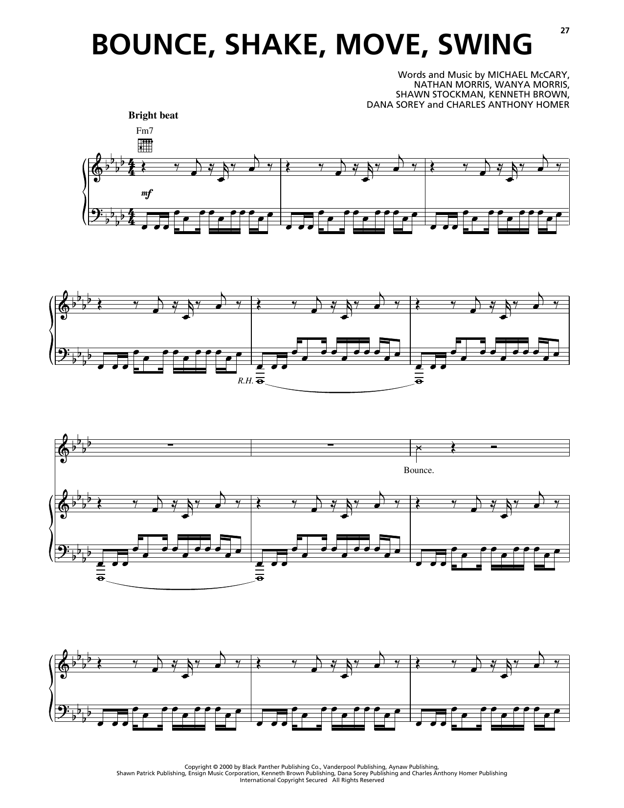 Boyz II Men Bounce, Shake, Move, Swing Sheet Music Notes & Chords for Piano, Vocal & Guitar Chords (Right-Hand Melody) - Download or Print PDF Boyz II Men Bounce, Shake, Move, Swing Sheet Music Notes & Chords for Piano, Vocal & Guitar Chords (Right-Hand Melody) - Download or Print PDF