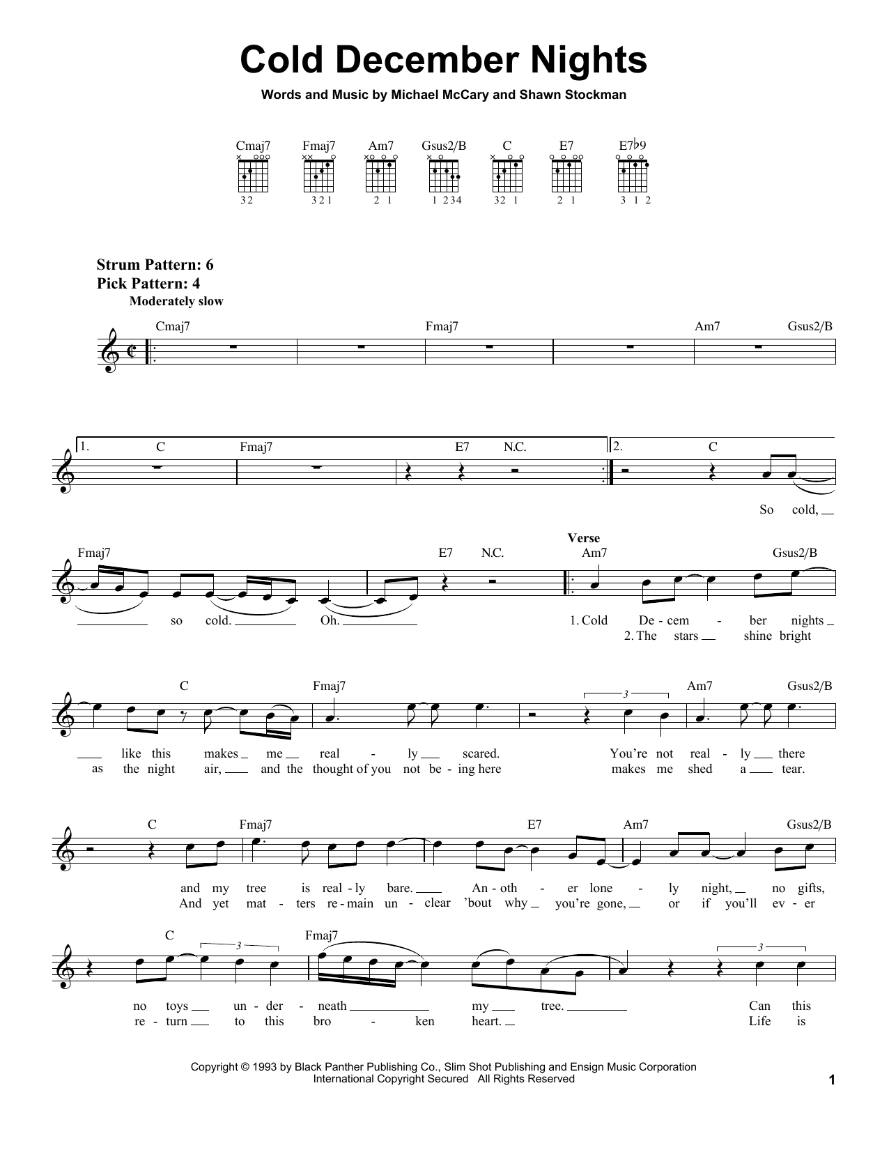 Boyz II Men Cold December Nights Sheet Music Notes & Chords for Melody Line, Lyrics & Chords - Download or Print PDF