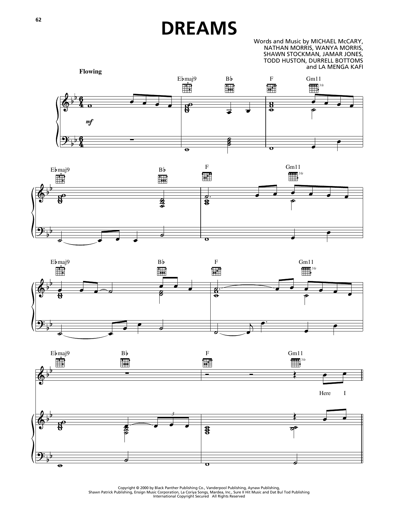Boyz II Men Dreams Sheet Music Notes & Chords for Piano, Vocal & Guitar Chords (Right-Hand Melody) - Download or Print PDF