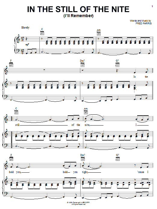 Boyz II Men In The Still Of The Nite (I'll Remember) Sheet Music Notes & Chords for Piano, Vocal & Guitar (Right-Hand Melody) - Download or Print PDF