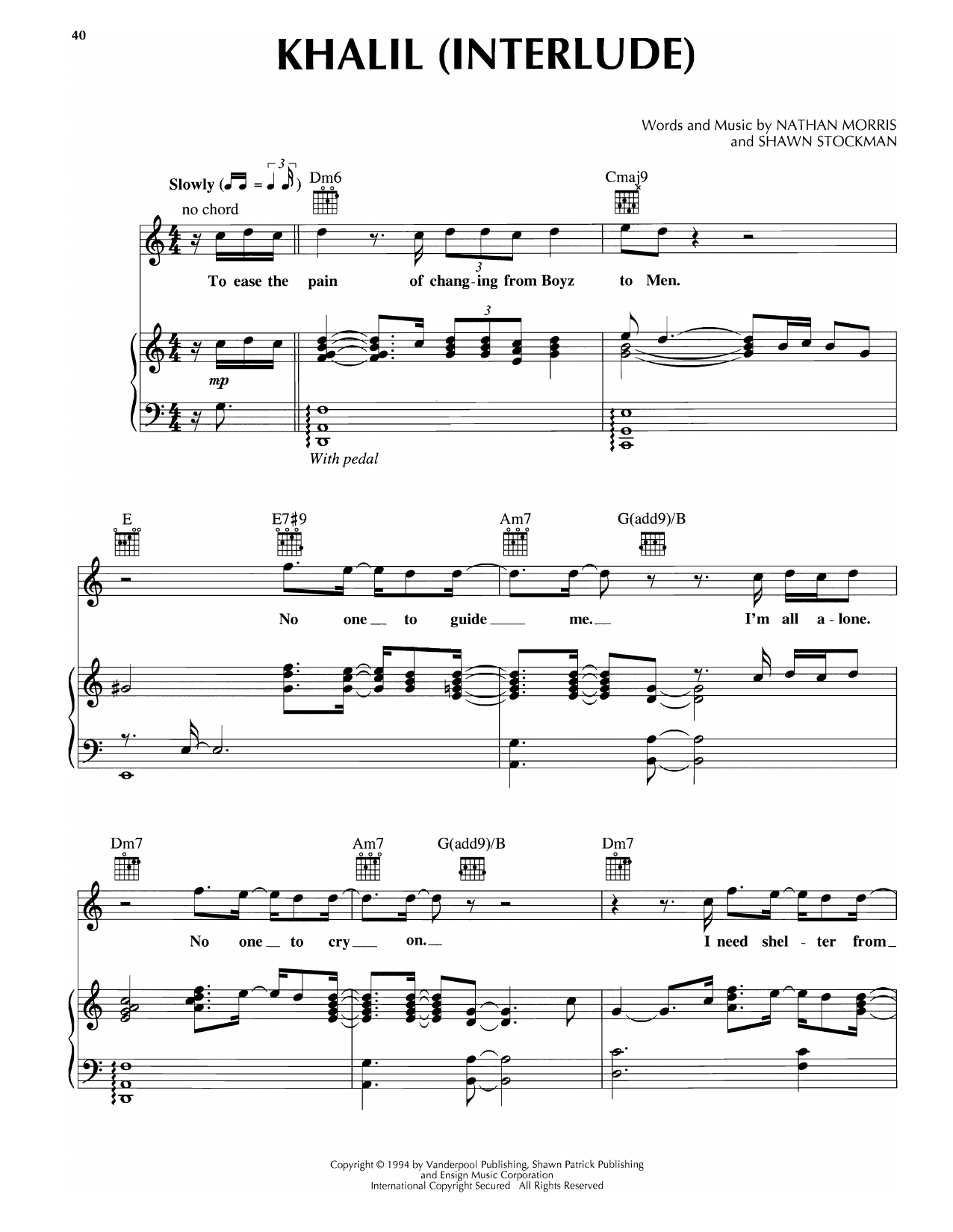 Boyz II Men Khalil (Interlude) Sheet Music Notes & Chords for Piano, Vocal & Guitar Chords (Right-Hand Melody) - Download or Print PDF