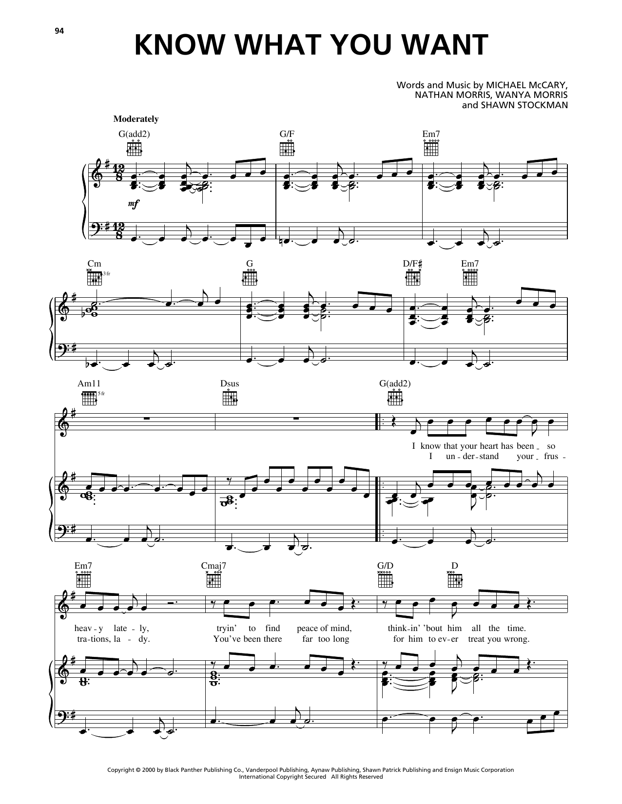 Boyz II Men Know What You Want Sheet Music Notes & Chords for Piano, Vocal & Guitar Chords (Right-Hand Melody) - Download or Print PDF