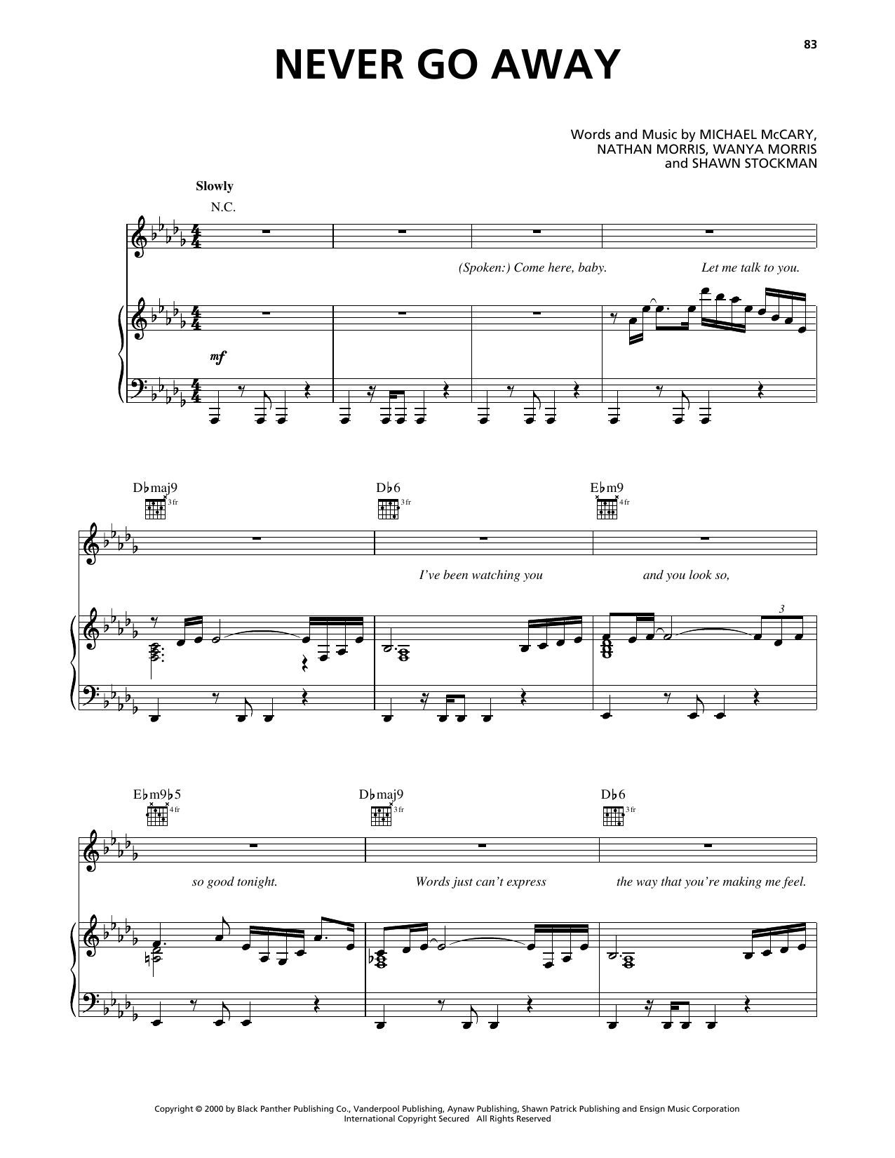 Boyz II Men Never Go Away Sheet Music Notes & Chords for Piano, Vocal & Guitar Chords (Right-Hand Melody) - Download or Print PDF