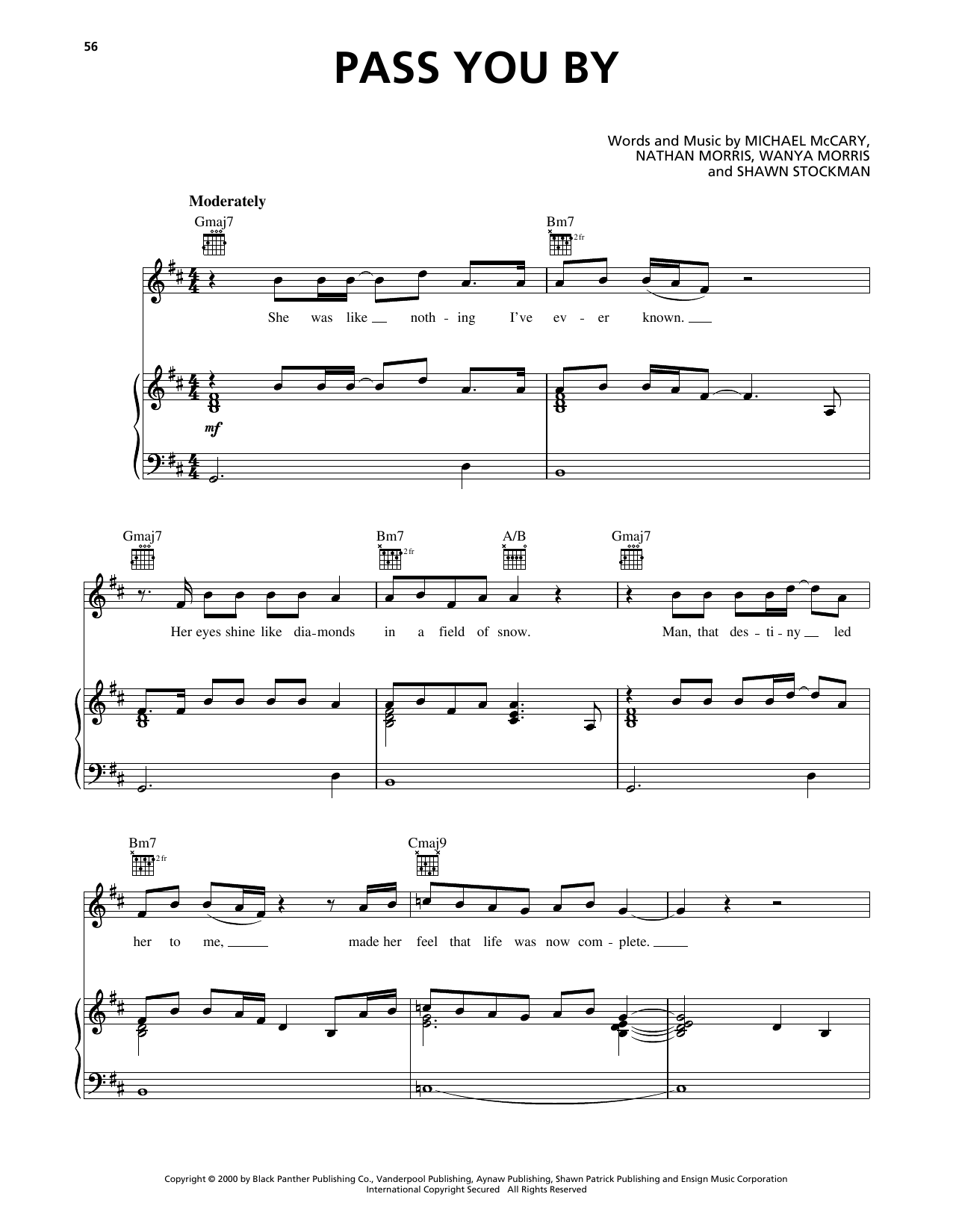 Boyz II Men Pass You By Sheet Music Notes & Chords for Piano, Vocal & Guitar Chords (Right-Hand Melody) - Download or Print PDF