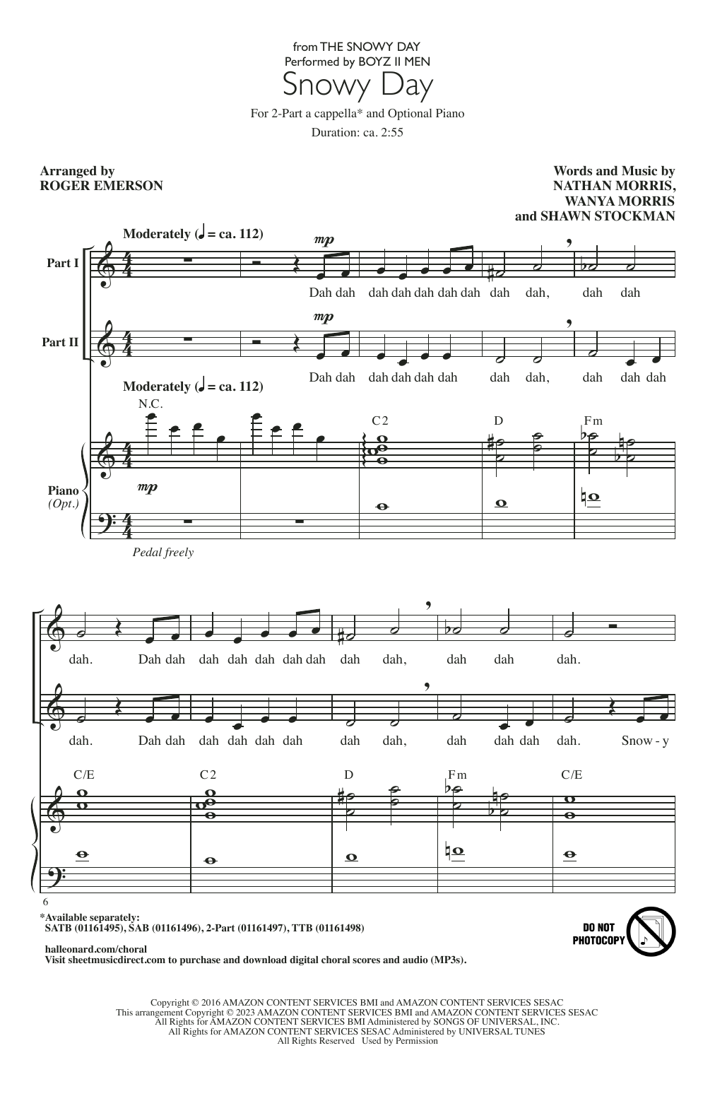 Boyz II Men Snowy Day (from The Snowy Day) (arr. Roger Emerson) Sheet Music Notes & Chords for 2-Part Choir - Download or Print PDF