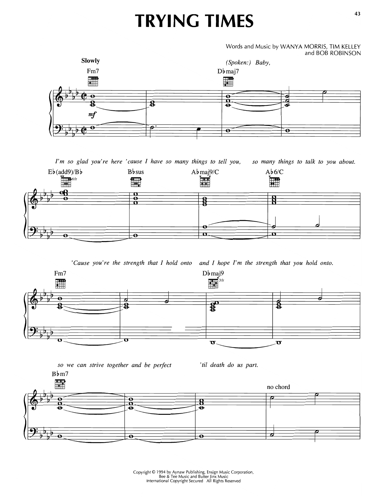 Boyz II Men Trying Times Sheet Music Notes & Chords for Piano, Vocal & Guitar Chords (Right-Hand Melody) - Download or Print PDF Boyz II Men Trying Times Sheet Music Notes & Chords for Piano, Vocal & Guitar Chords (Right-Hand Melody) - Download or Print PDF