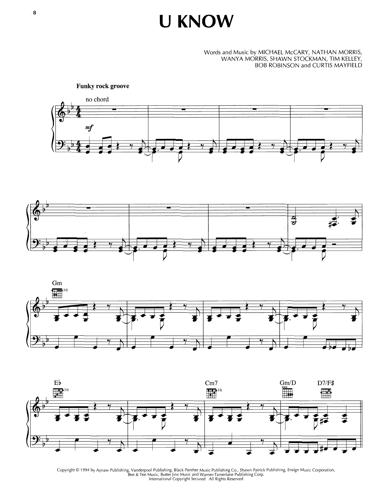 Boyz II Men U Know Sheet Music Notes & Chords for Piano, Vocal & Guitar Chords (Right-Hand Melody) - Download or Print PDF