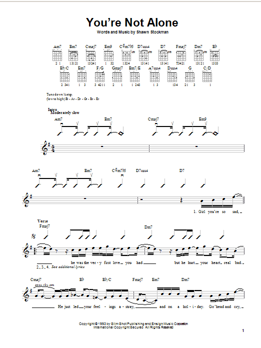 Boyz II Men You're Not Alone Sheet Music Notes & Chords for Easy Guitar - Download or Print PDF