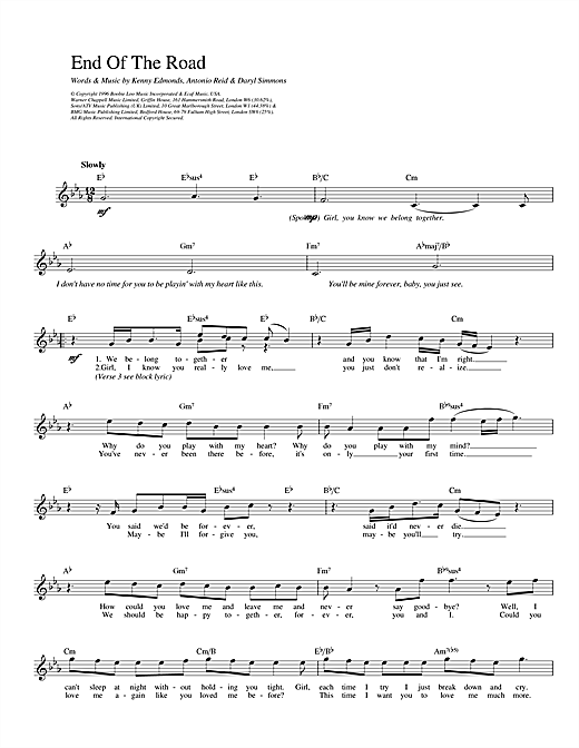 Preview Boyz II Men End Of The Road Pop sheet music, notes and chords for Melody Line, Lyrics & Chords, SKU: 14030 End Of The Road sheet music
