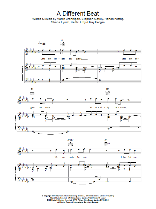 Boyzone A Different Beat Sheet Music Notes & Chords for Lyrics & Chords - Download or Print PDF