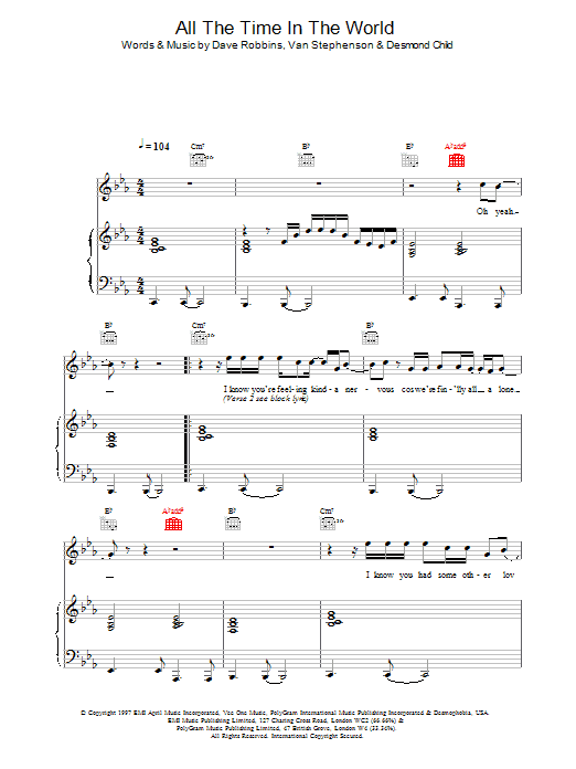 Preview Boyzone All The Time In The World Pop sheet music, notes and chords for Piano, Vocal & Guitar (Right-Hand Melody), SKU: 13628 All The Time In The World sheet music