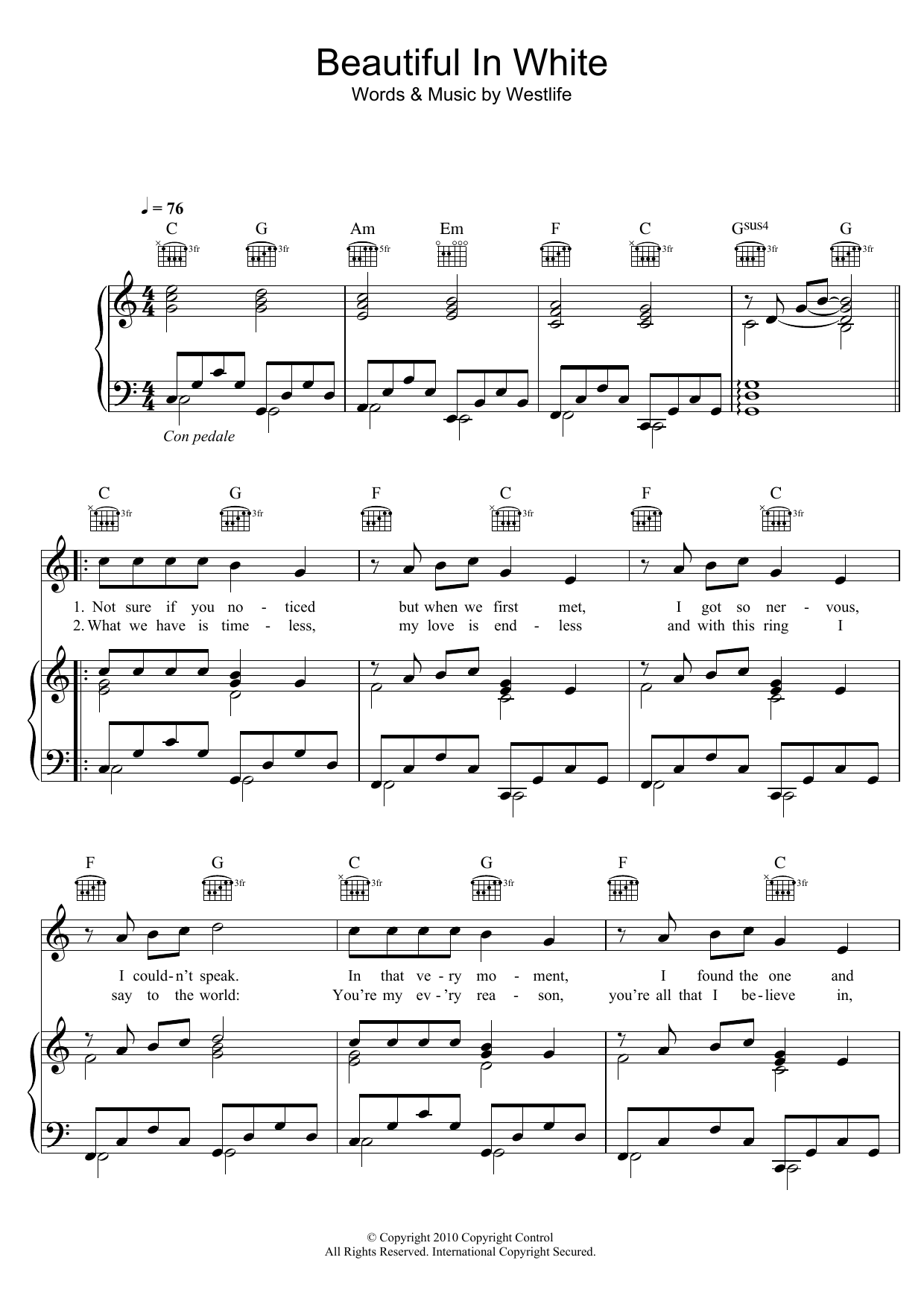 Boyzone Beautiful In White Sheet Music Notes & Chords for Piano, Vocal & Guitar (Right-Hand Melody) - Download or Print PDF