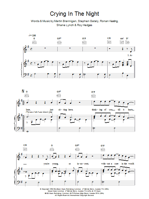Crying In The Night sheet music
