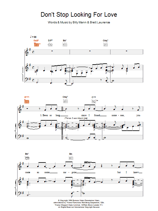 Boyzone Don't Stop Looking For Love Sheet Music Notes & Chords for Piano, Vocal & Guitar (Right-Hand Melody) - Download or Print PDF