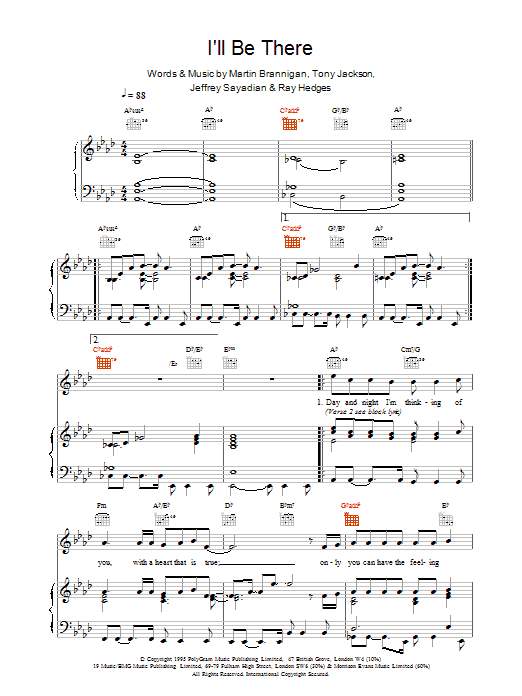 Preview Boyzone I'll Be There Pop sheet music, notes and chords for Piano, Vocal & Guitar (Right-Hand Melody), SKU: 17563 I'll Be There sheet music