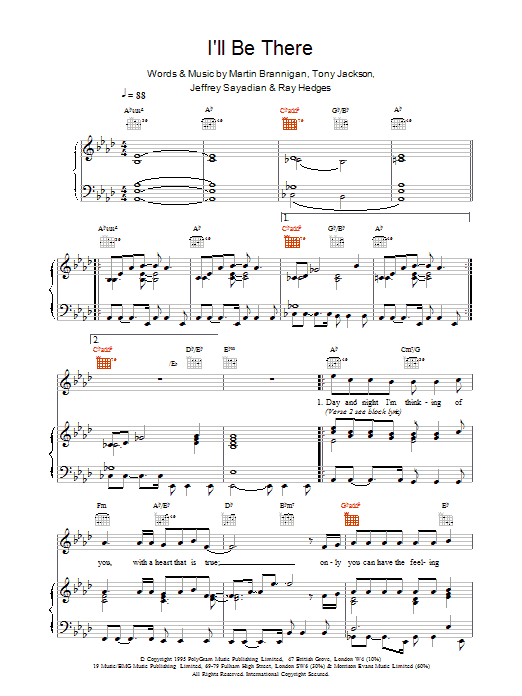 Boyzone I'll Be There Sheet Music Notes & Chords for Piano, Vocal & Guitar (Right-Hand Melody) - Download or Print PDF