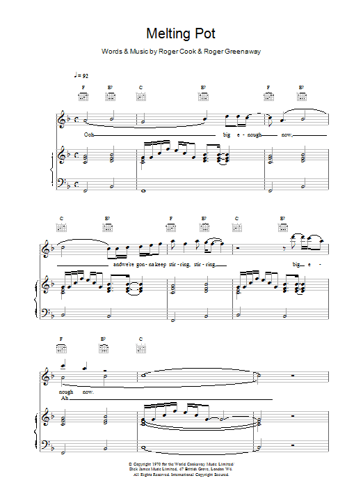 Boyzone Melting Pot Sheet Music Notes & Chords for Piano, Vocal & Guitar (Right-Hand Melody) - Download or Print PDF