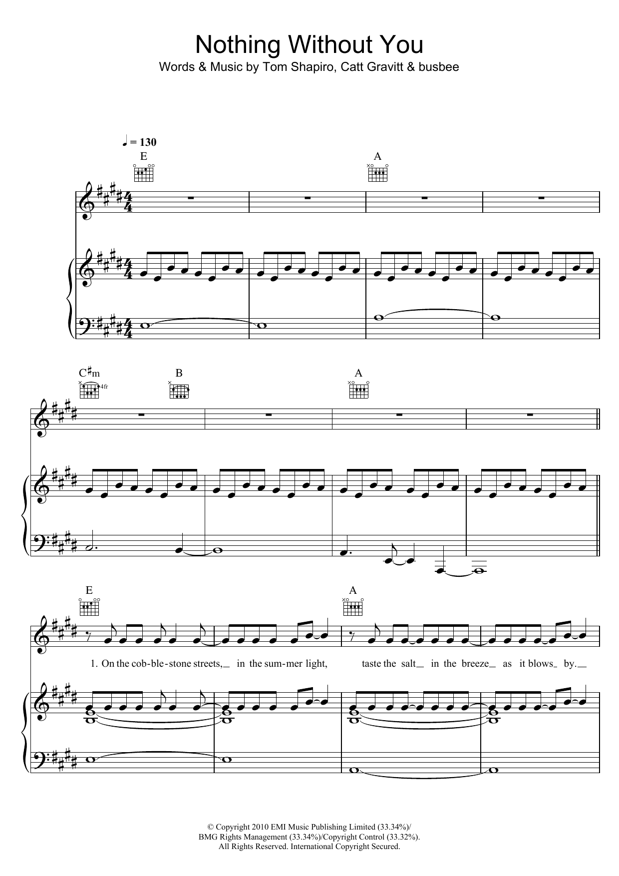 Boyzone Nothing Without You Sheet Music Notes & Chords for Piano, Vocal & Guitar (Right-Hand Melody) - Download or Print PDF
