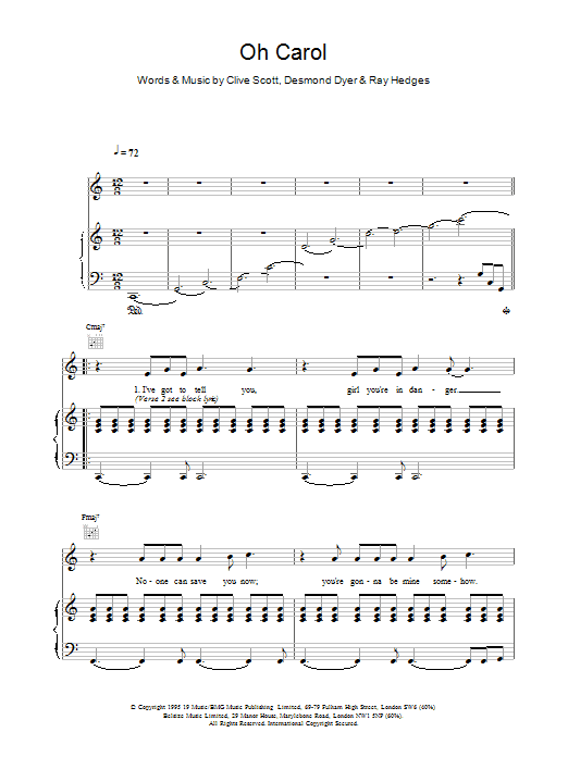 Boyzone Oh Carol Sheet Music Notes & Chords for Piano, Vocal & Guitar - Download or Print PDF