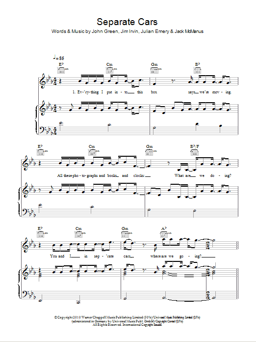 Boyzone Separate Cars Sheet Music Notes & Chords for Piano, Vocal & Guitar (Right-Hand Melody) - Download or Print PDF