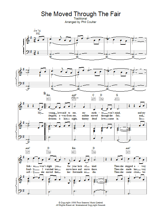 Preview Boyzone She Moved Through The Fair Pop sheet music, notes and chords for Piano, Vocal & Guitar (Right-Hand Melody), SKU: 13719 She Moved Through The Fair sheet music