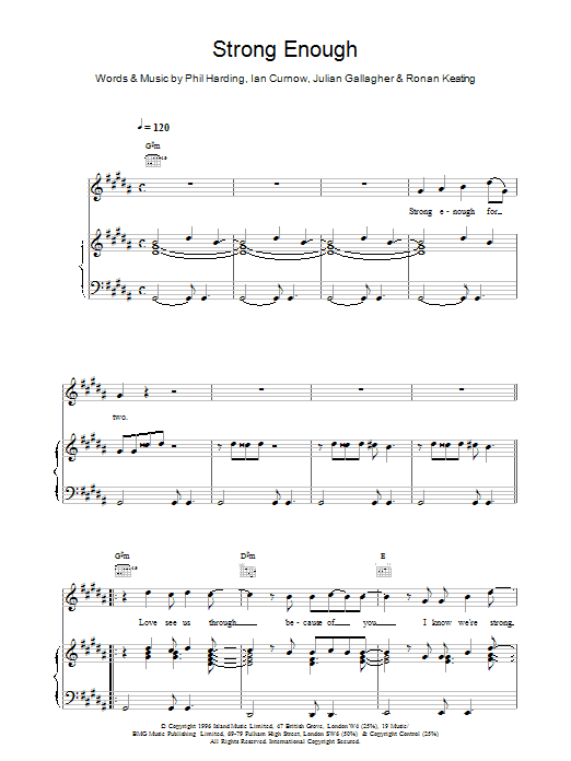 Boyzone Strong Enough Sheet Music Notes & Chords for Piano, Vocal & Guitar (Right-Hand Melody) - Download or Print PDF