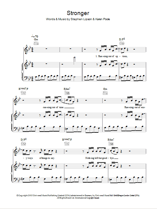 Boyzone Stronger Sheet Music Notes & Chords for Piano, Vocal & Guitar (Right-Hand Melody) - Download or Print PDF