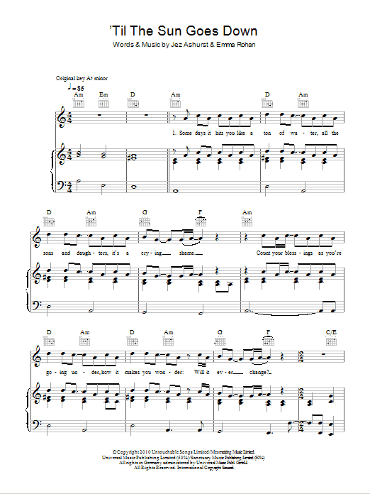 Boyzone 'Til The Sun Goes Down Sheet Music Notes & Chords for Piano, Vocal & Guitar (Right-Hand Melody) - Download or Print PDF