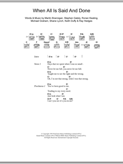 Boyzone When All Is Said And Done Sheet Music Notes & Chords for Keyboard - Download or Print PDF