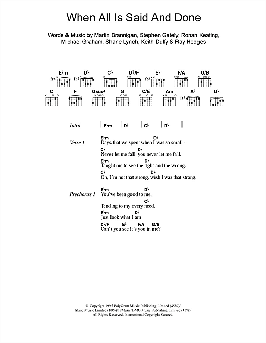 Boyzone When All Is Said And Done Sheet Music Notes & Chords for Keyboard - Download or Print PDF