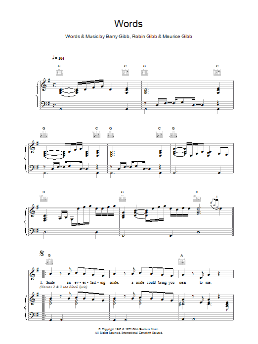 Boyzone Words Sheet Music Notes & Chords for Piano, Vocal & Guitar (Right-Hand Melody) - Download or Print PDF