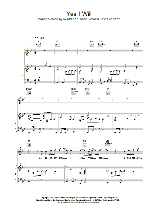 Boyzone Yes I Will Sheet Music Notes & Chords for Piano, Vocal & Guitar - Download or Print PDF