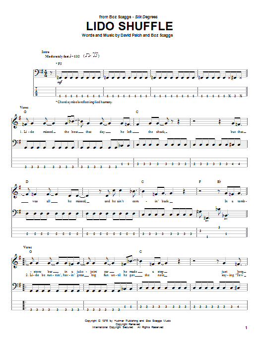 Boz Scaggs Lido Shuffle Sheet Music Notes & Chords for Easy Guitar Tab - Download or Print PDF