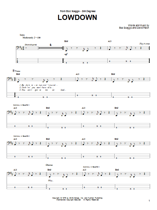 Boz Scaggs Lowdown Sheet Music Notes & Chords for Piano, Vocal & Guitar (Right-Hand Melody) - Download or Print PDF