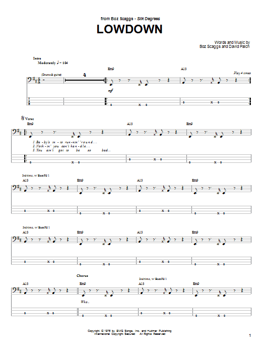 Boz Scaggs Lowdown sheet music notes and chords. Download Printable PDF.