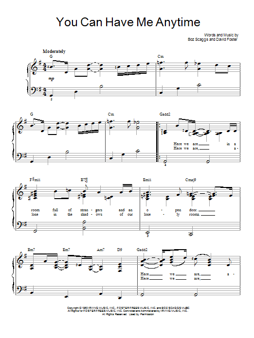 Boz Scaggs You Can Have Me Anytime Sheet Music Notes & Chords for Easy Piano - Download or Print PDF