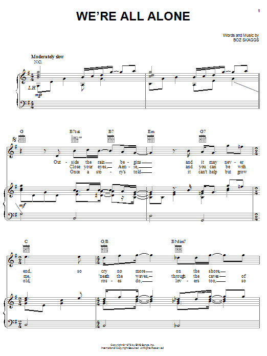 Preview Boz Scaggs We're All Alone Rock sheet music, notes and chords for Easy Piano, SKU: 67695 We're All Alone sheet music