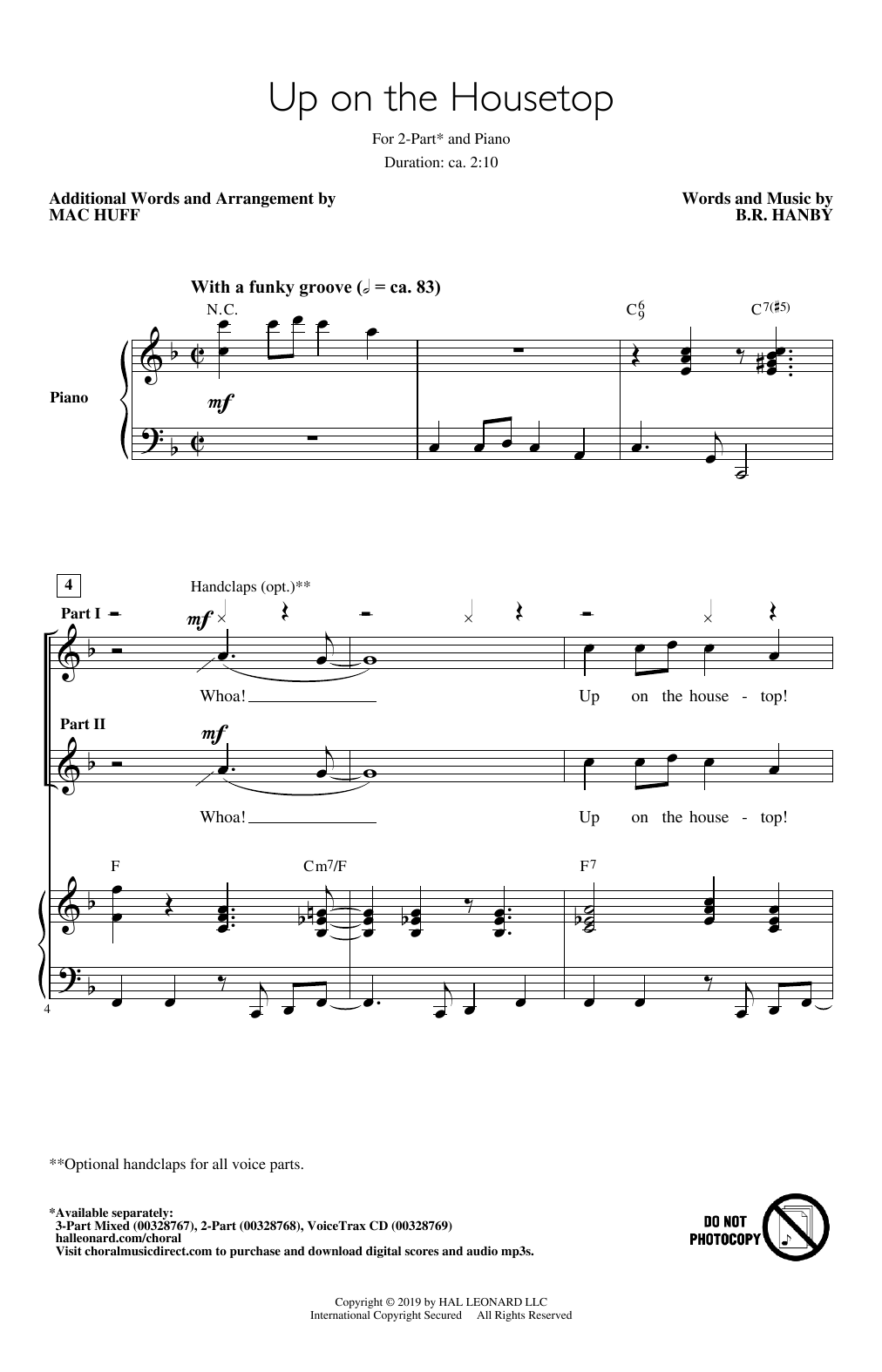 B.R. Hanby Up On The Housetop (arr. Mac Huff) Sheet Music Notes & Chords for 2-Part Choir - Download or Print PDF